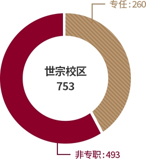 전임:260명, 세종캠퍼스 753명, 비전임: 493명 그래프